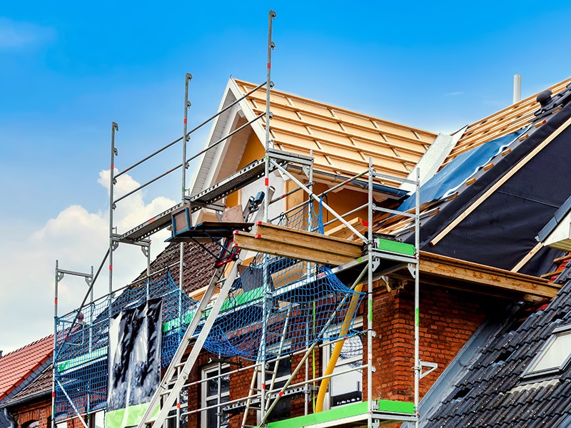 Loft extension roofing with professional scaffolding